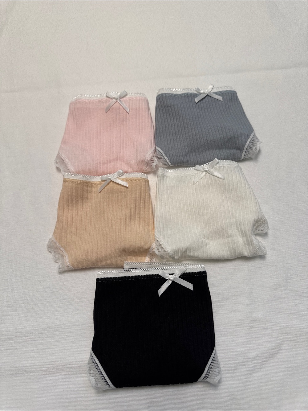 Ribbed Cotton Blend Bikini Panty Set Of 5 White, Pink, Gray, Beige, Blac
